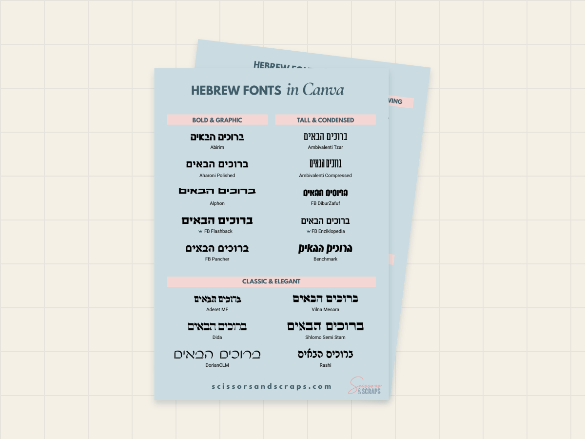 Hebrew fonts in Canva preview