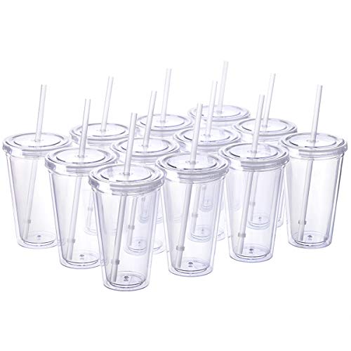 Double-Walled Tumblers with Lids and Straws